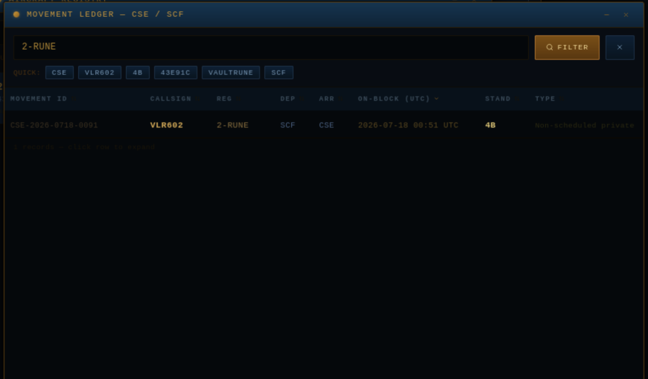Movement History tab for VLR602